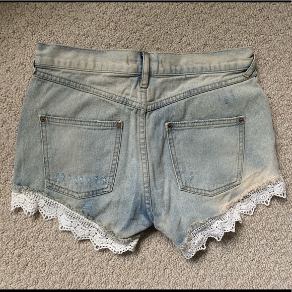 Free People lace trim jean shorts - Picture 2 of 3